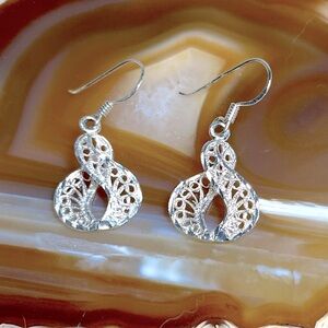 Sterling Filigree Twisted Teardrop .925 Silver Earrings